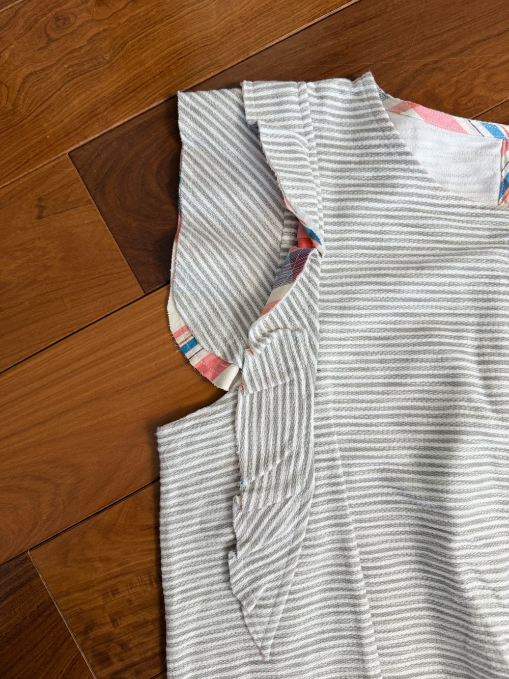 Anthropologie Gray and White Striped Ruffle Sleeve Top - Picture 3 of 4